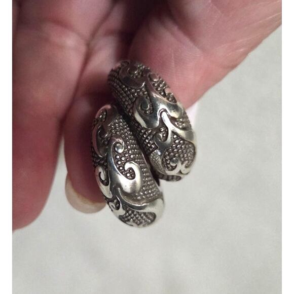 BRIGHTON Chunky Silver Hoop Earrings Swirl Design Beading Steampunk - Picture 1 of 13